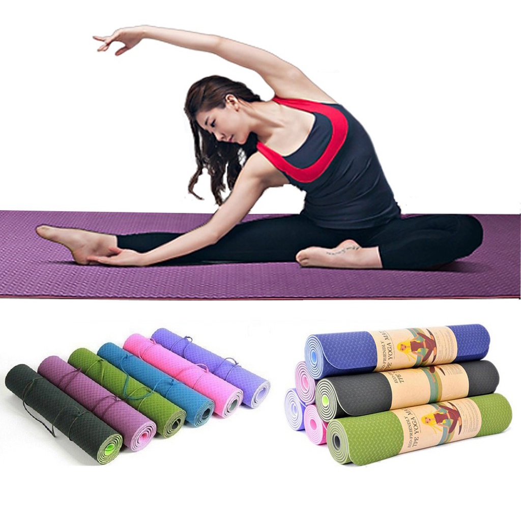 Thảm Tập Yoga, tập Gym Chất Liệu TPE 2 Lớp dày 6mm, Bám và Chống Trơn cực tốt